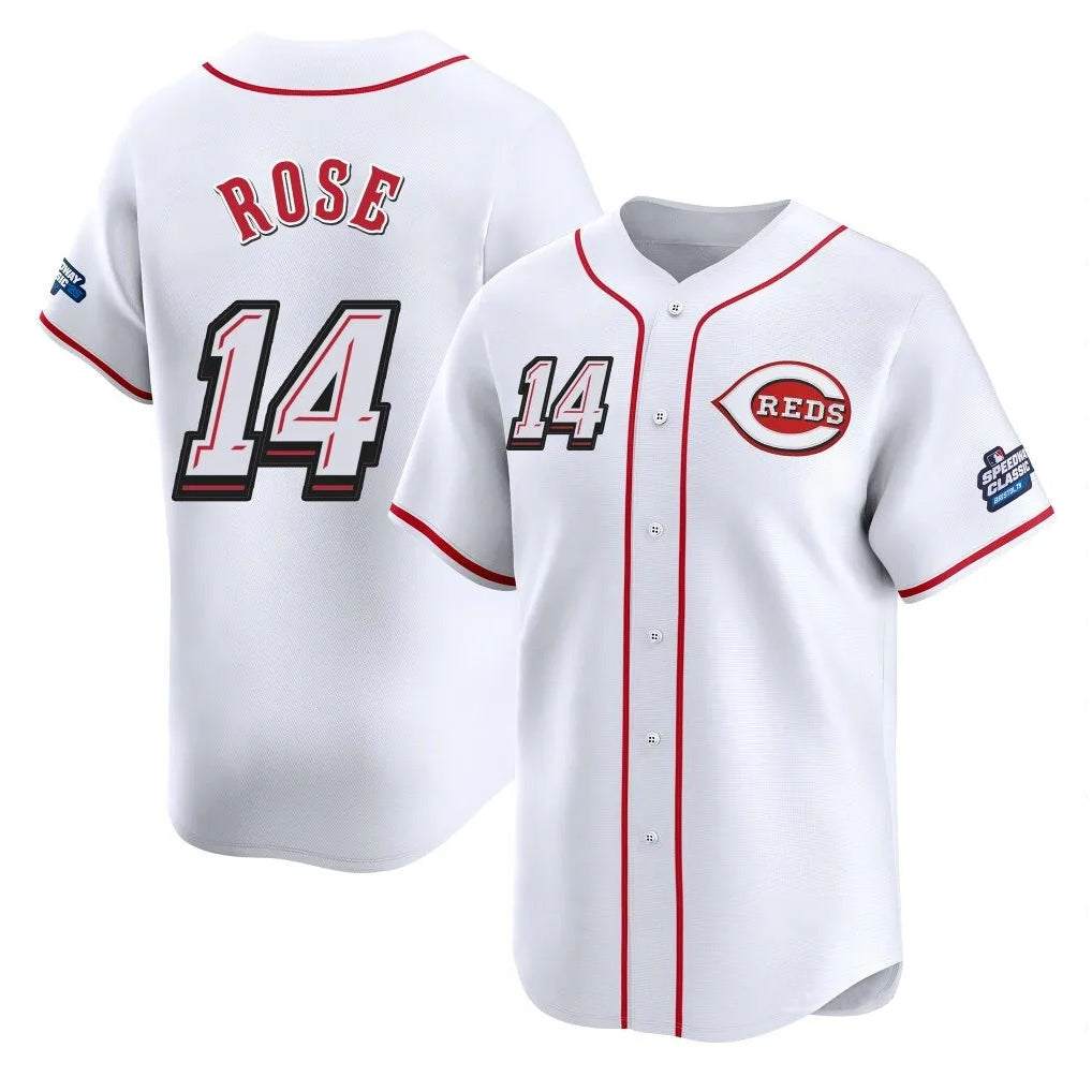 C.Reds #14 Pete Rose Player White Speedway Classic Home Limited Hdoa Stitched Jerseys