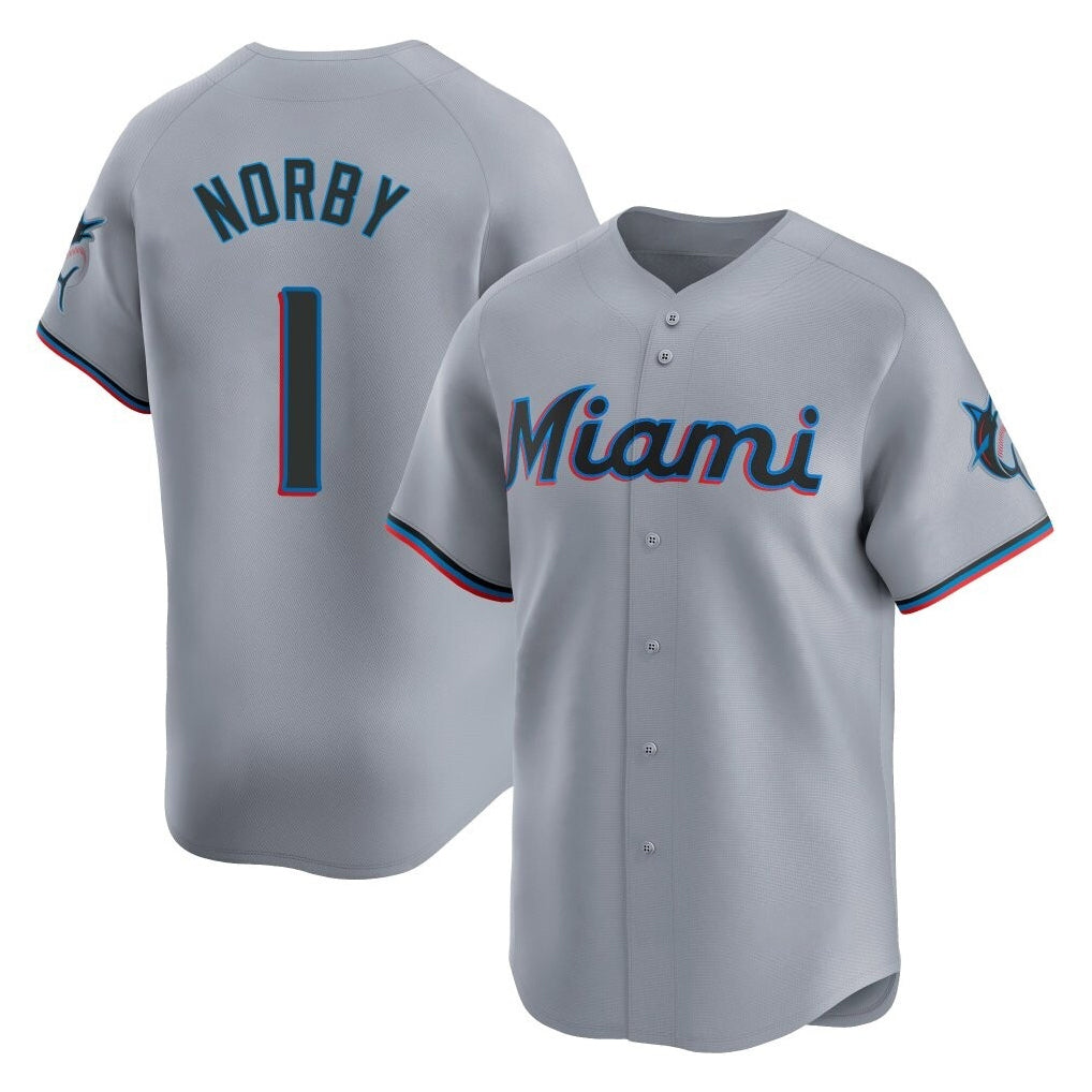 M.Marlins #1 Connor Norby Player Gray Home Limited Hdoa Stitched Jerseys