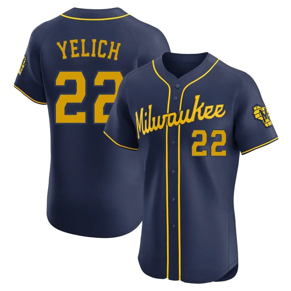 M.Brewers #22 Christian Yelich Player Navy Home Limited Elite Hdoa Stitched Jerseys