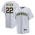 M.Brewers #22 Christian Yelich Player White Stripes Home Game Hdoa Stitched Jerseys