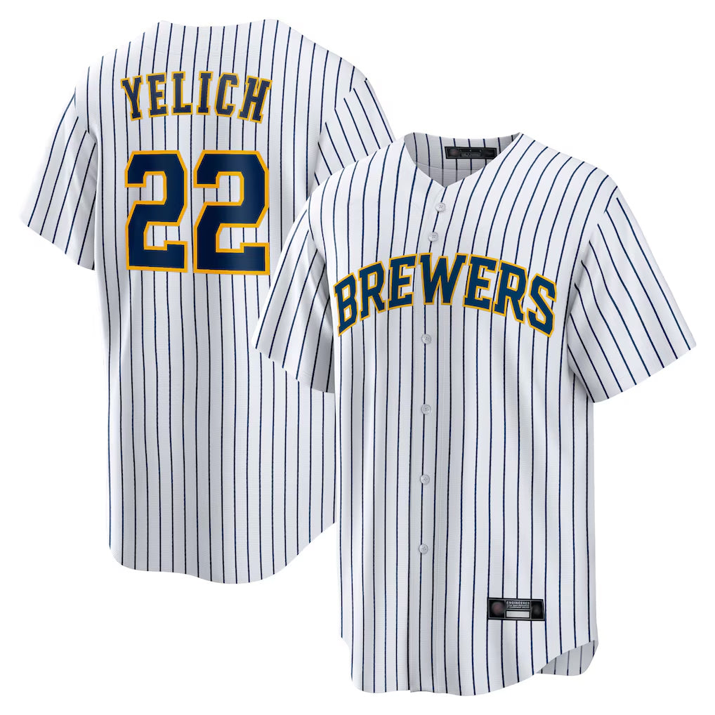 M.Brewers #22 Christian Yelich Player White Stripes Home Game Hdoa Stitched Jerseys