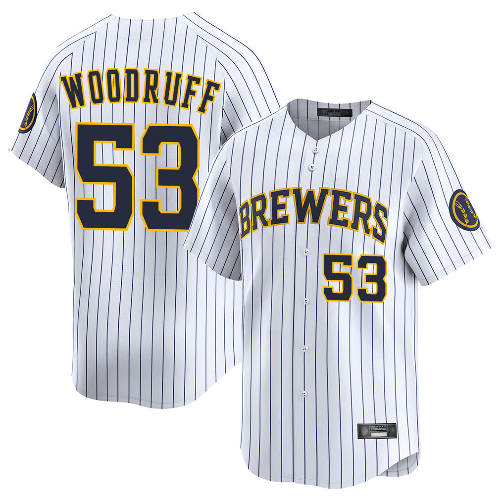 M.Brewers #53 Brandon Woodruff Player White Stripes Home Limited Hdoa Stitched Jerseys