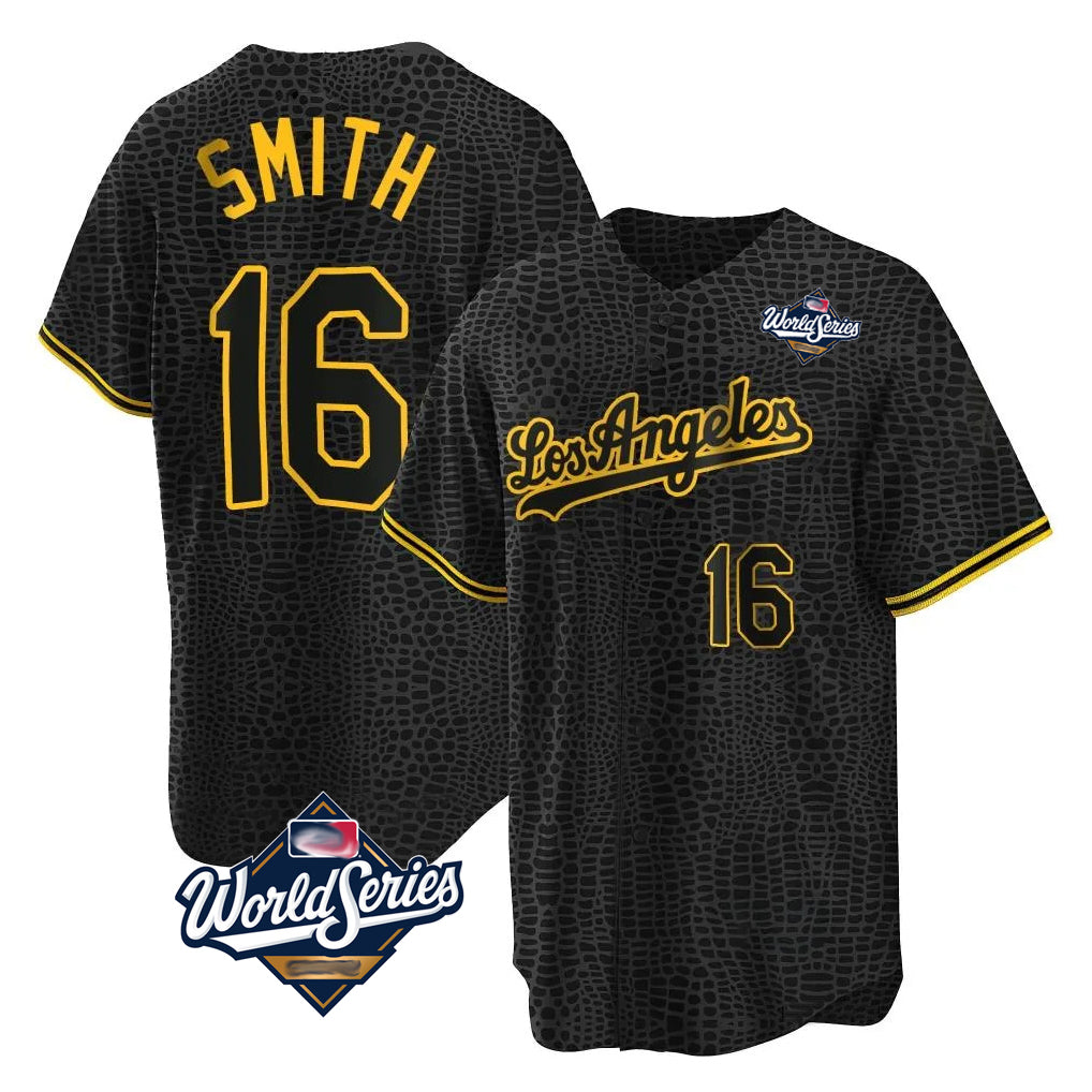 LA.Dodgers #16 Will Smith Player Black World Series Snake Skin City Game Home Hdoa Stitched Jerseys