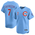 C.Cubs #7 Dansby Swanson Player Light Blue Limited Home Hdoa Stitched Jerseys