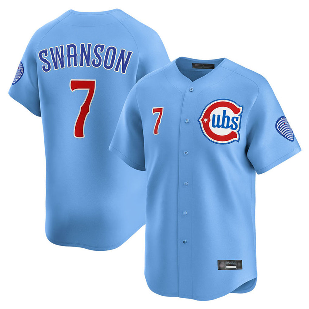 C.Cubs #7 Dansby Swanson Player Light Blue Limited Home Hdoa Stitched Jerseys