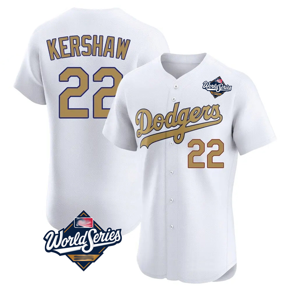 LA.Dodgers #22 Clayton Kershaw Player Gold World Series Limited Elite Home Hdoa Stitched Jerseys
