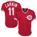 C.Reds #11 Barry Larkin Player Red Mitchell & Ness Throwback Cooperstown Mesh T-shirt Game Hdoa Stitched Jerseys