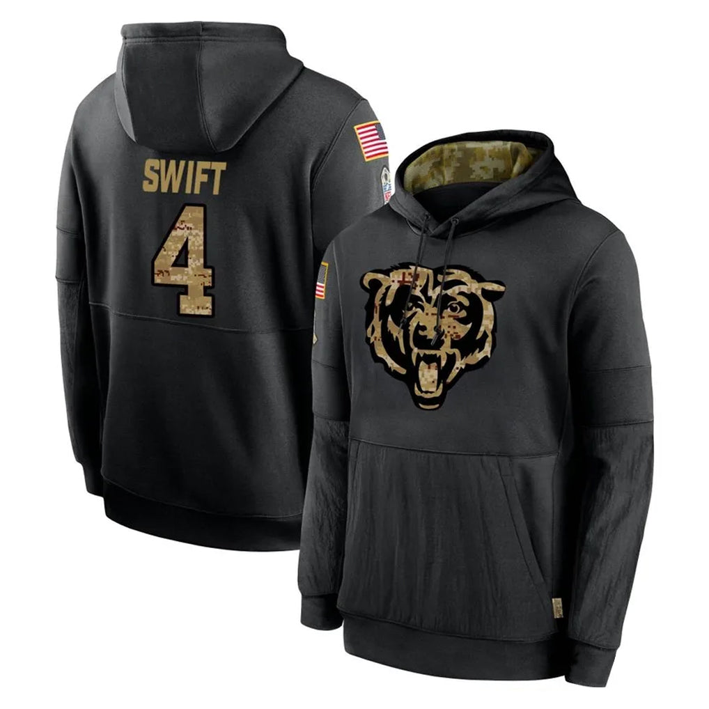 C.Bears #4 D'Andre Swift Player Black Salute to Service Pullover Hoodies Limited Hdoa Stitched Jerseys