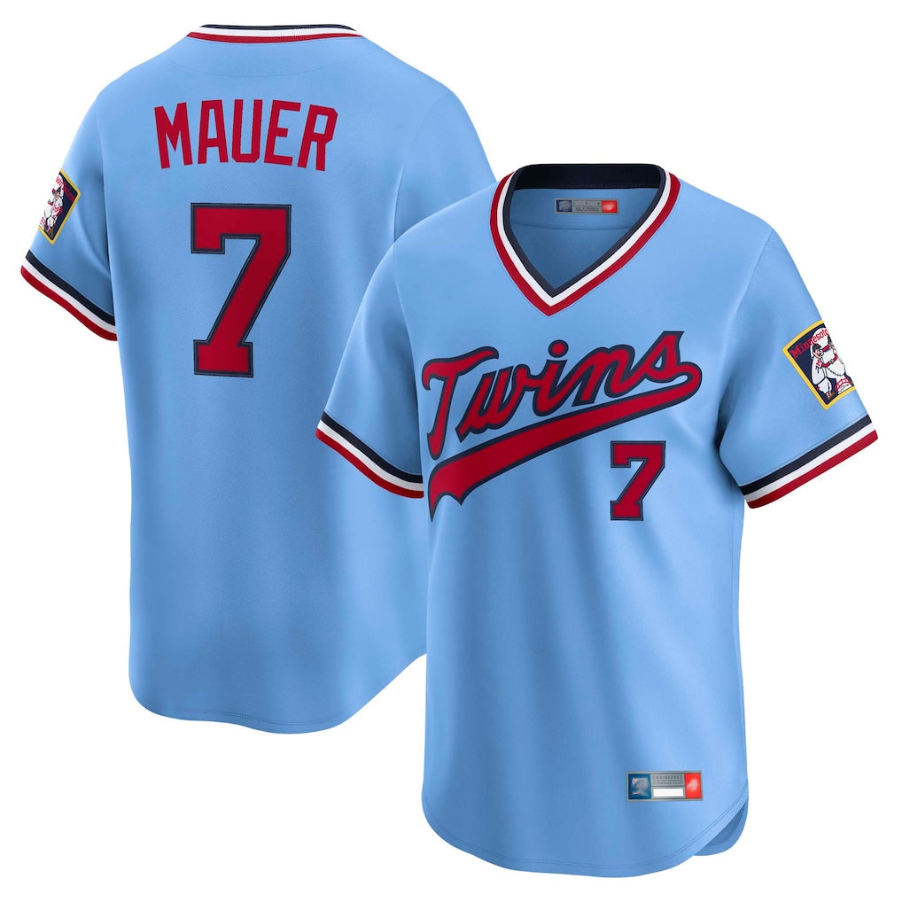M.Twins #7 Joe Mauer Player Light Blue Throwback Cooperstown Collection Limited T-shirt Hdoa Stitched Jerseys