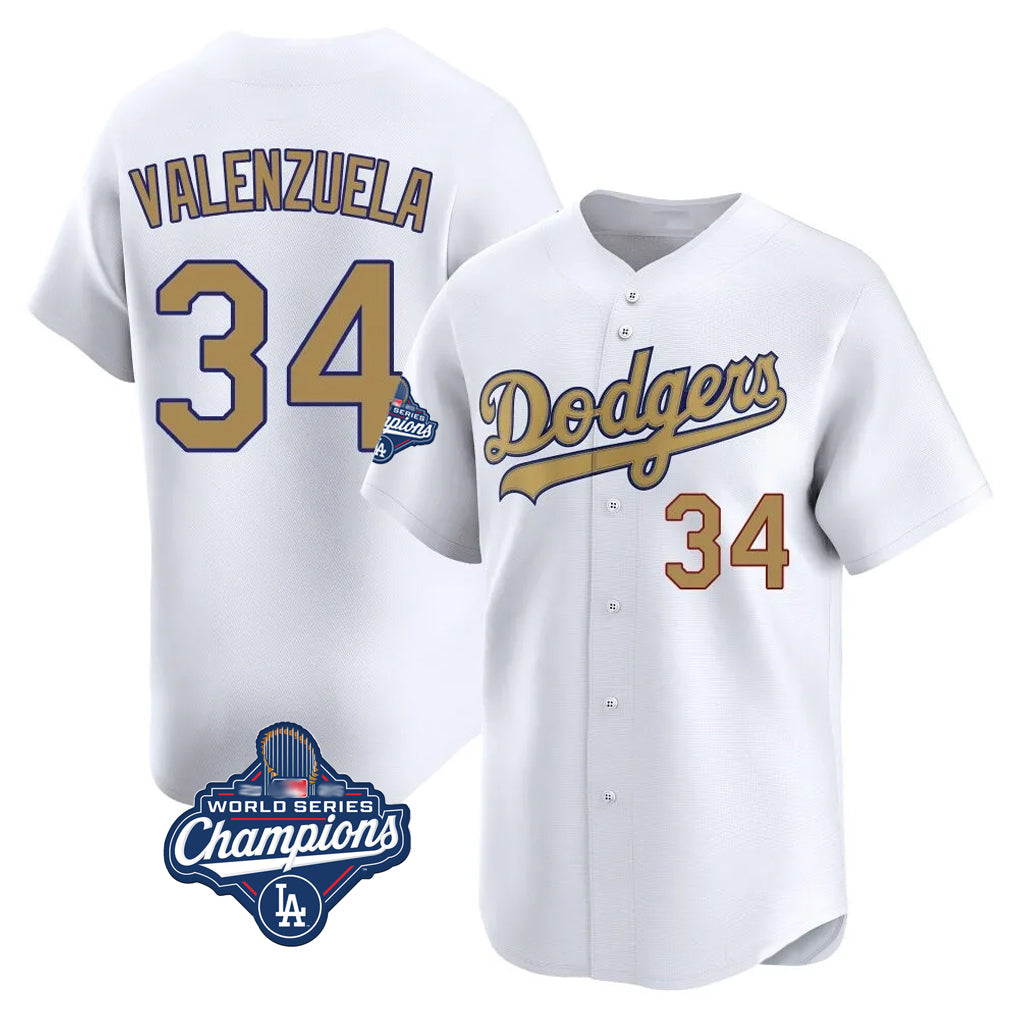 LA.Dodgers #34 Fernando Valenzuela Player Gold World Series Meet Collection Limited Home Hdoa Stitched Jerseys