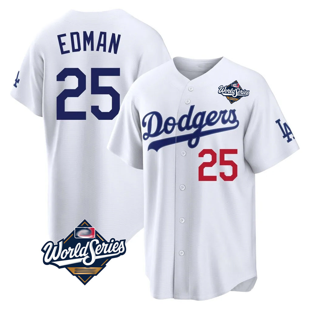 LA.Dodgers #25 Tommy Edman Player White World Series Home Game Hdoa Stitched Jerseys