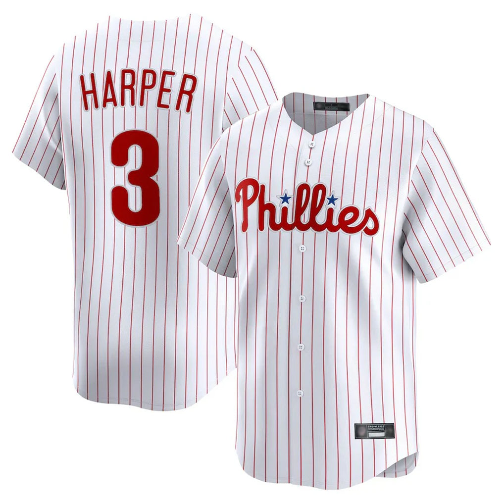 P.Phillies #3 Bryce Harper Player White Home Limited Hdoa Stitched Jerseys