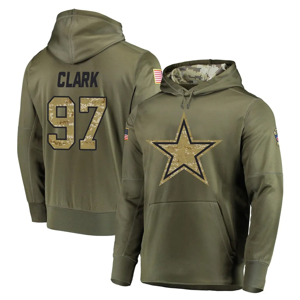 D.Cowboys #97 Kenny Clark Player Olive Salute to Service Pullover Hoodies Home Game Hdoa Stitched Jerseys