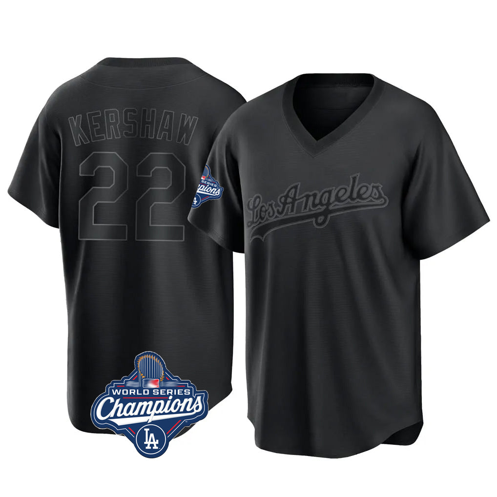 LA.Dodgers #22 Clayton Kershaw Player Black World Series Meet Pitch Fashion T-shirt Hdoa Stitched Jerseys