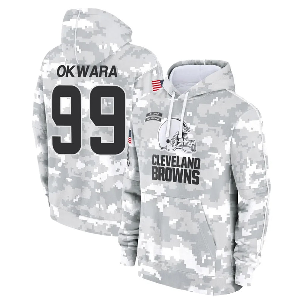 C.Browns #99 Julian Okwara Player Arctic Camo Salute to Service Hoodies Limited Game Hdoa Stitched Jerseys