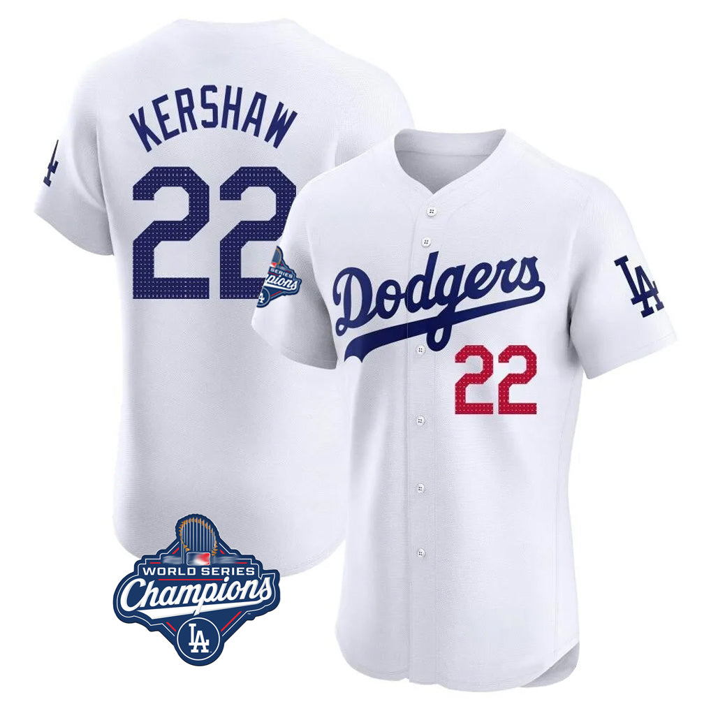 LA.Dodgers #22 Clayton Kershaw Player White World Series Meet Limited Elite Hdoa Stitched Jerseys