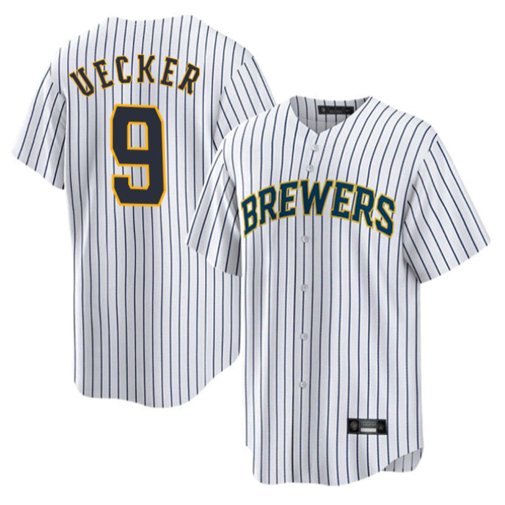 M.Brewers #9 Bob Uecker Player White Stripes Home Game Hdoa Stitched Jerseys