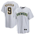 M.Brewers #9 Bob Uecker Player White Stripes Home Game Hdoa Stitched Jerseys