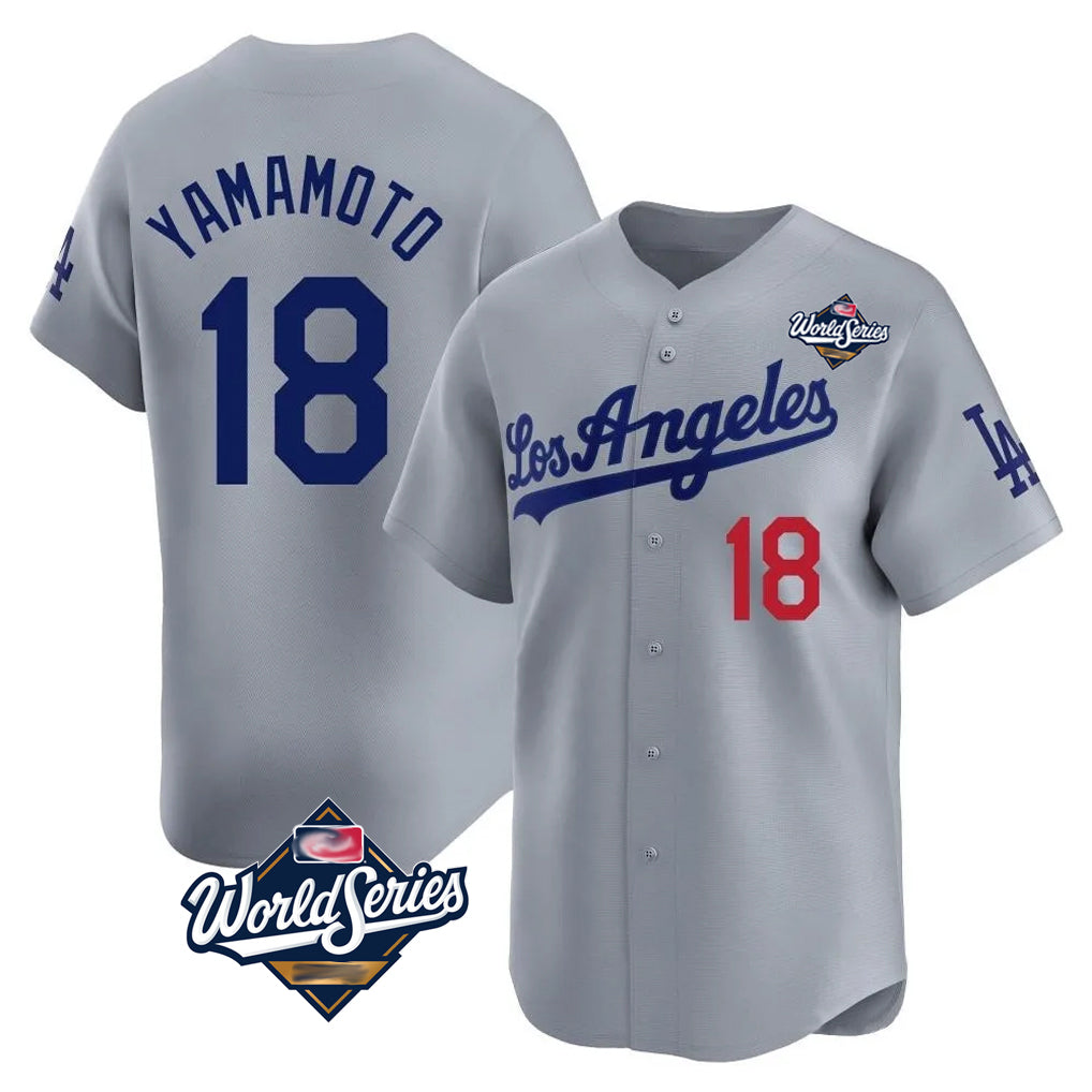 LA.Dodgers #18 Yoshinobu Yamamoto Player Gray World Series Limited Home Hdoa Stitched Jerseys