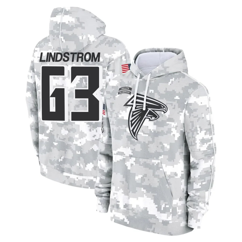 A.Falcons #63 Chris Lindstrom Player Arctic Camo Salute to Service Limited Hoodie Hdoa Stitched Jerseys
