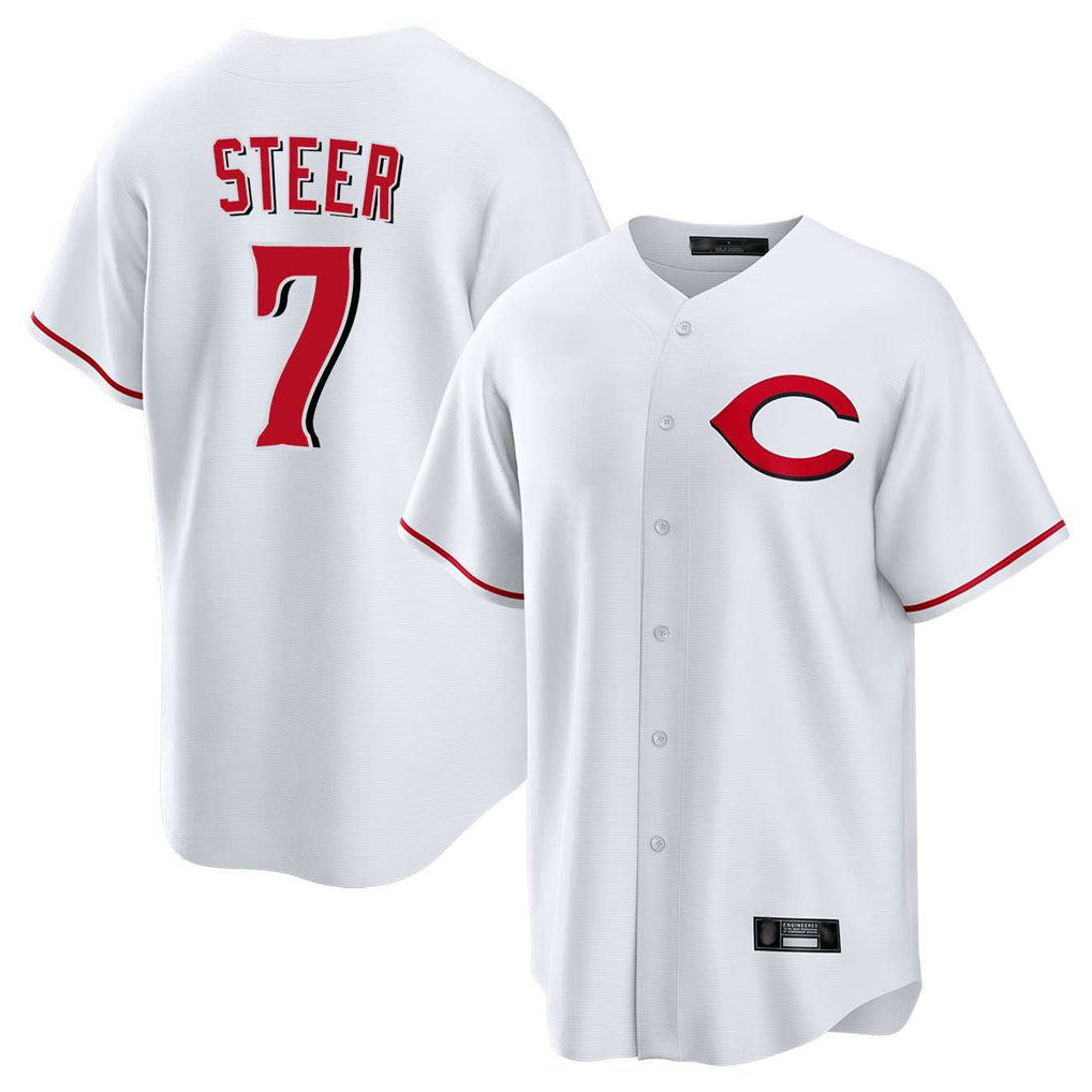 C.Reds #7 Spencer Steer Player White Home Game Hdoa Stitched Jerseys