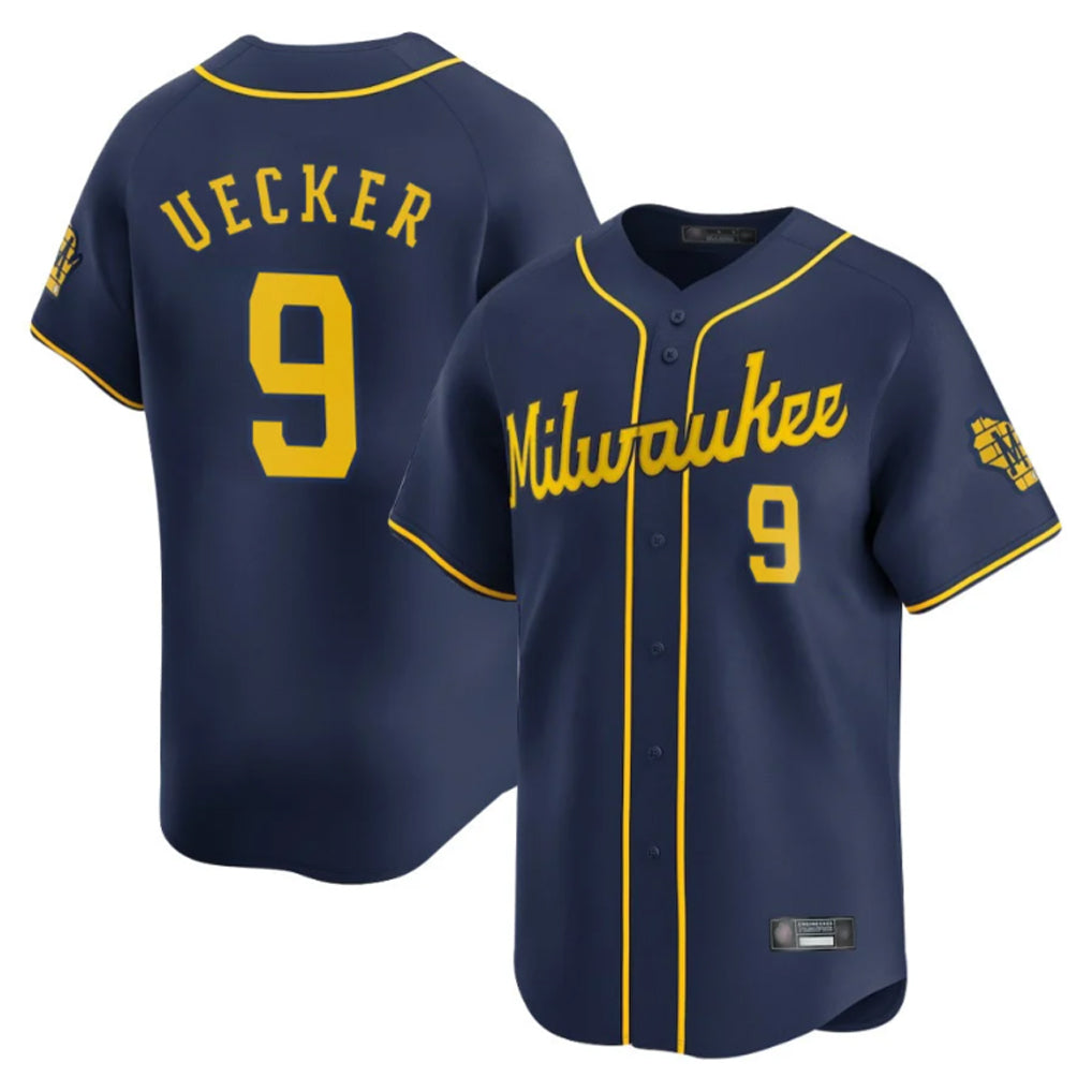 M.Brewers #9 Bob Uecker Player Navy Home Limited Hdoa Stitched Jerseys