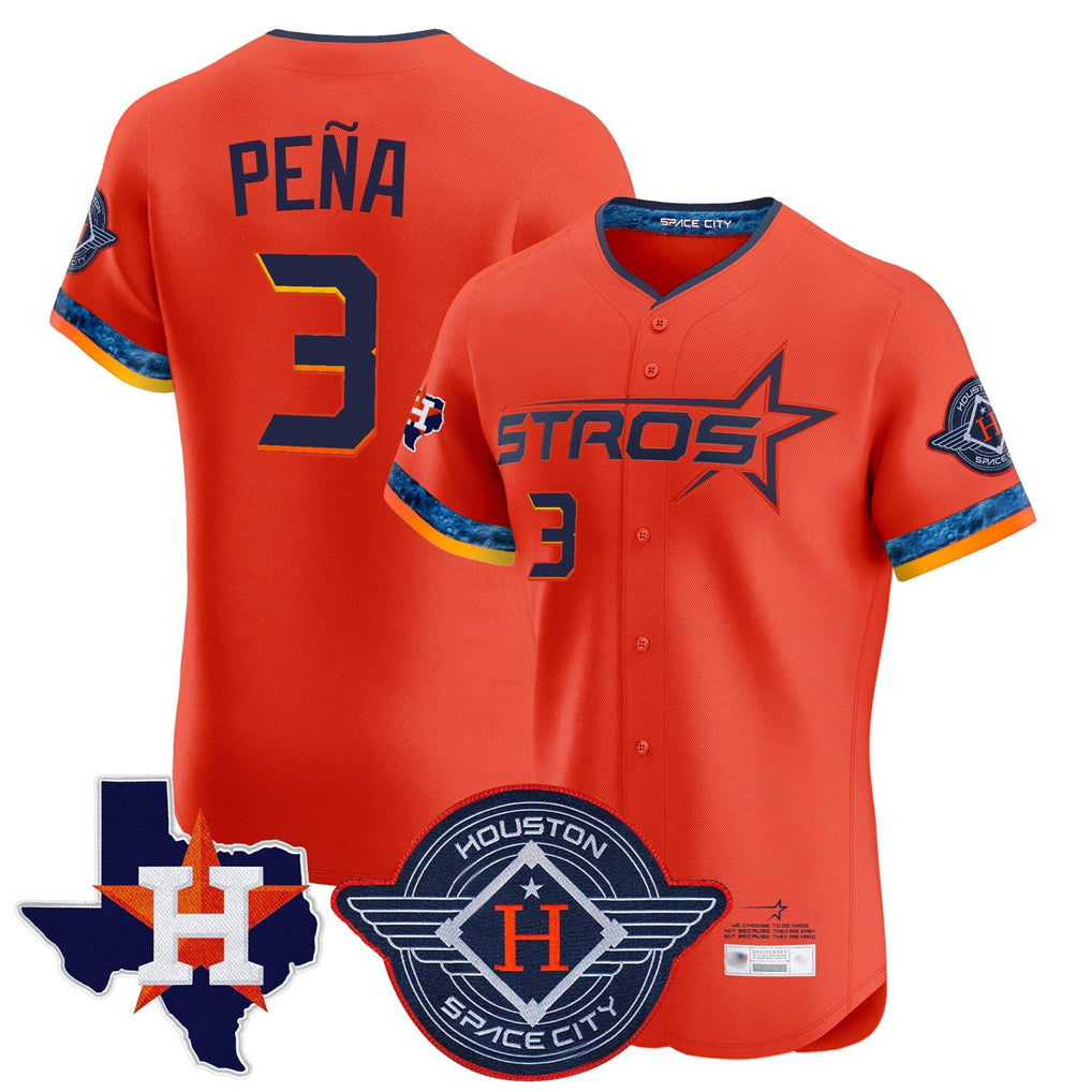 H.Astros #3 Jeremy Pena Player Orange City Connect Texas Patch Vapor Premier Limited Elite Home Hdoa Stitched Jerseys
