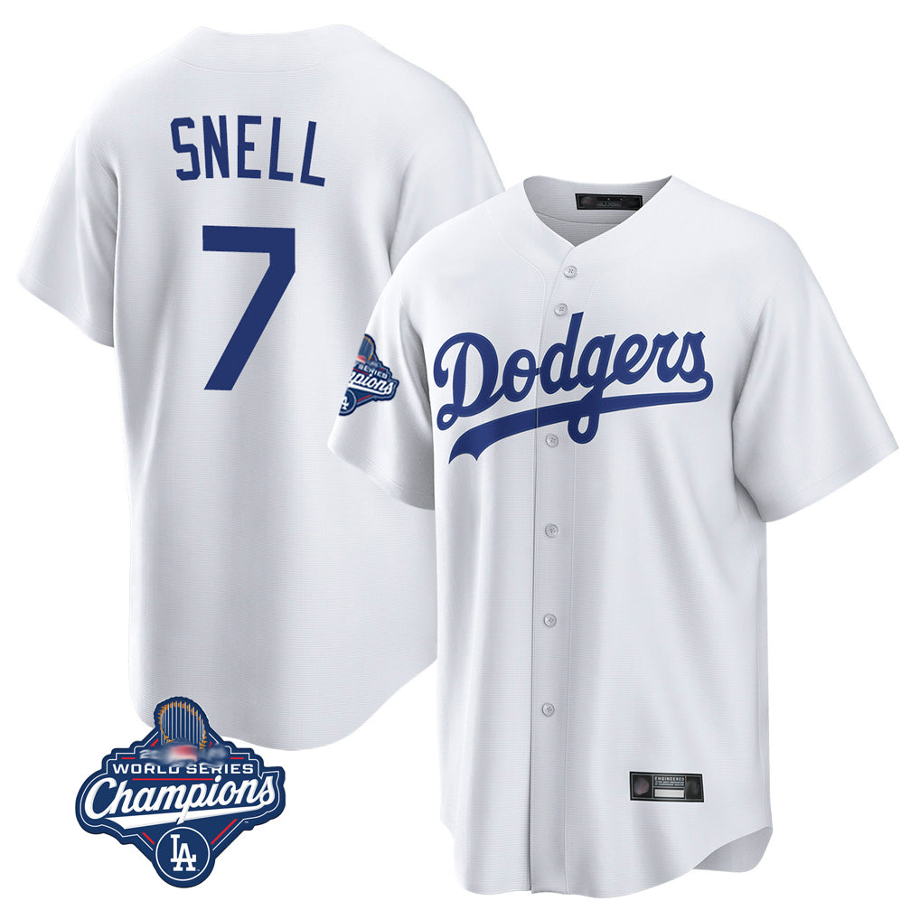 LA.Dodgers #7 Blake Snell Player White Game World Series Meet Hdoa Stitched Jerseys