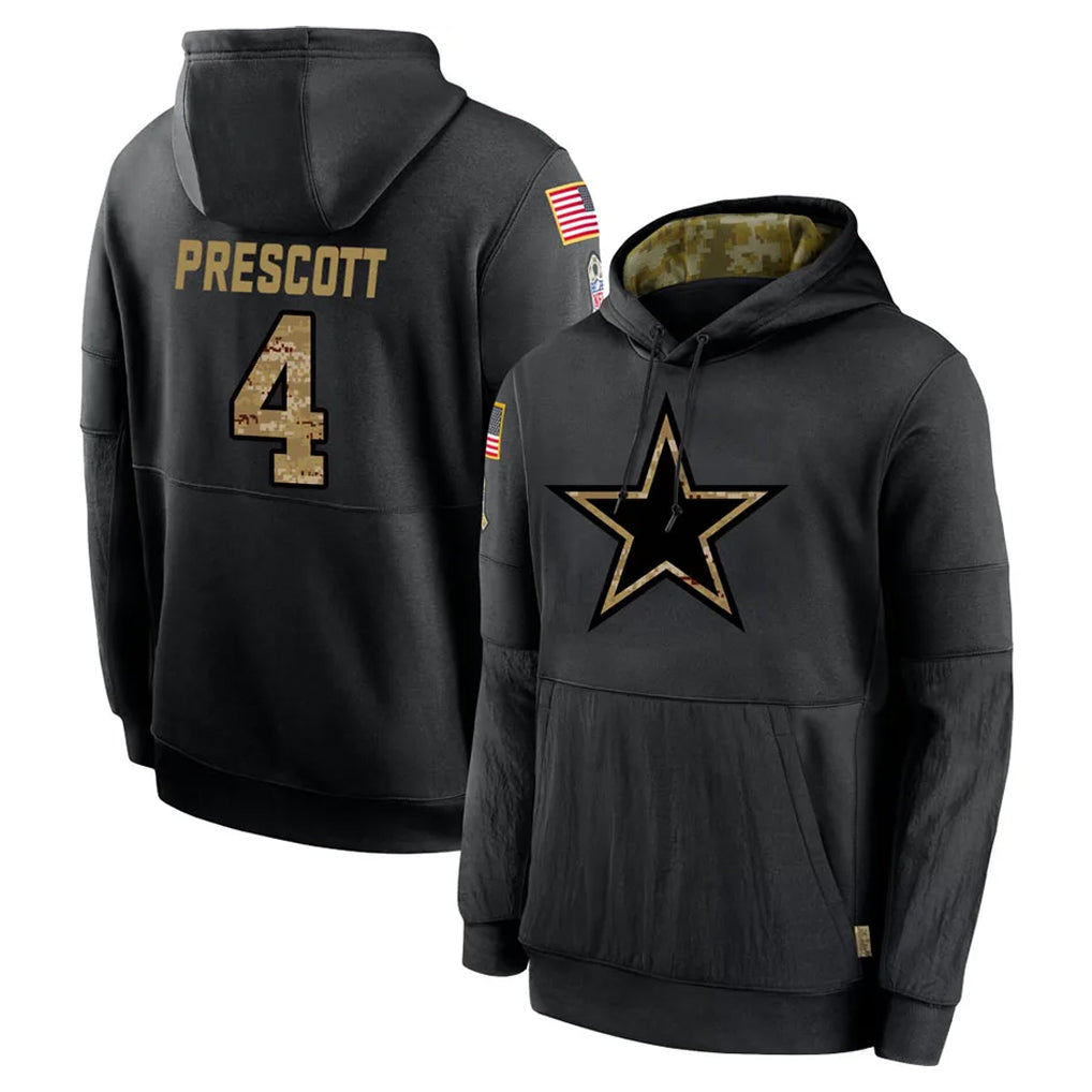 D.Cowboys #4 Dak Prescott Player Black Salute to Service Pullover Hoodies Limited Hdoa Stitched Jerseys