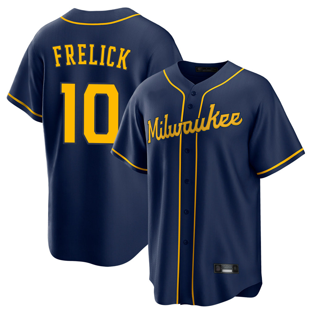 M.Brewers #10 Sal Frelick Player Navy Home Game Hdoa Stitched Jerseys