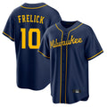 M.Brewers #10 Sal Frelick Player Navy Home Game Hdoa Stitched Jerseys