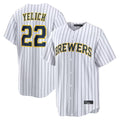 M.Brewers #22 Christian Yelich Player White Stripes Home Limited Hdoa Stitched Jerseys