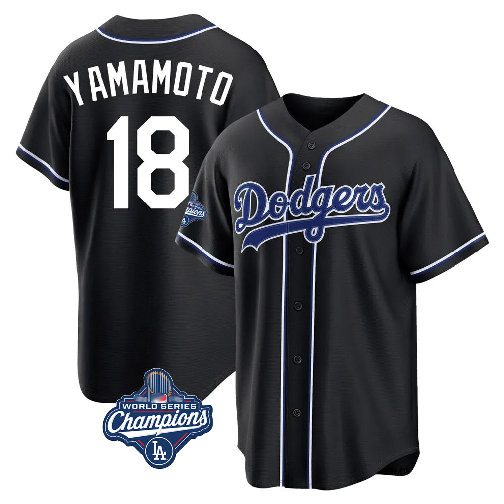 LA.Dodgers #18 Yoshinobu Yamamoto Player Black World Series Meet Carbon Limited Home Hdoa Stitched Jerseys