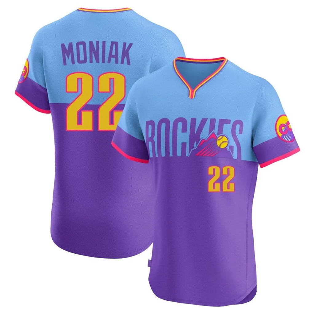 C.Rockies #22 Mickey Moniak Player Purple-Light Blue City Connect Limited Elite Home T-shirt Hdoa Stitched Jerseys