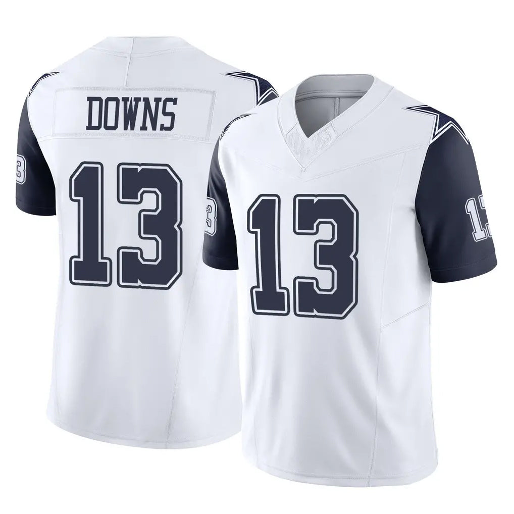 D.Cowboys #13 Caleb Downs Player White-Navy Limited Vapor F.U.S.E. Home Game Hdoa Stitched Jerseys