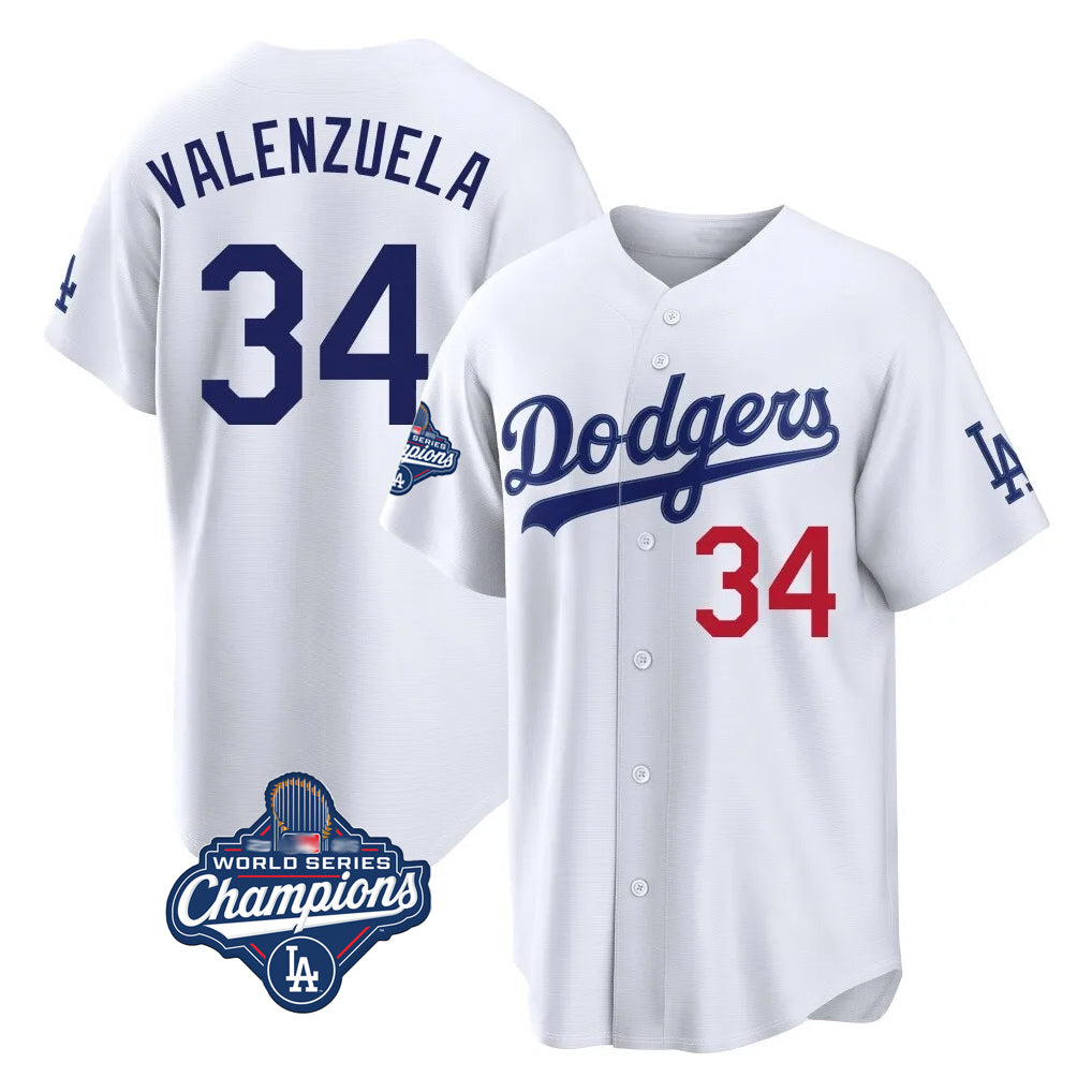 LA.Dodgers #34 Fernando Valenzuela Player White World Series Meet Home Game Hdoa Stitched Jerseys