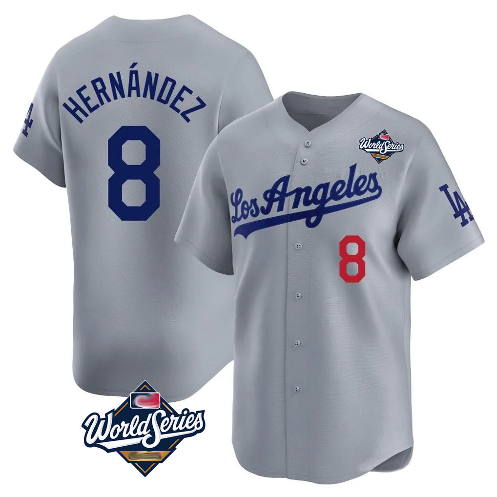 LA.Dodgers #8 Enrique Hern¨¢ndez Player Gray World Series Limited Home Hdoa Stitched Jerseys