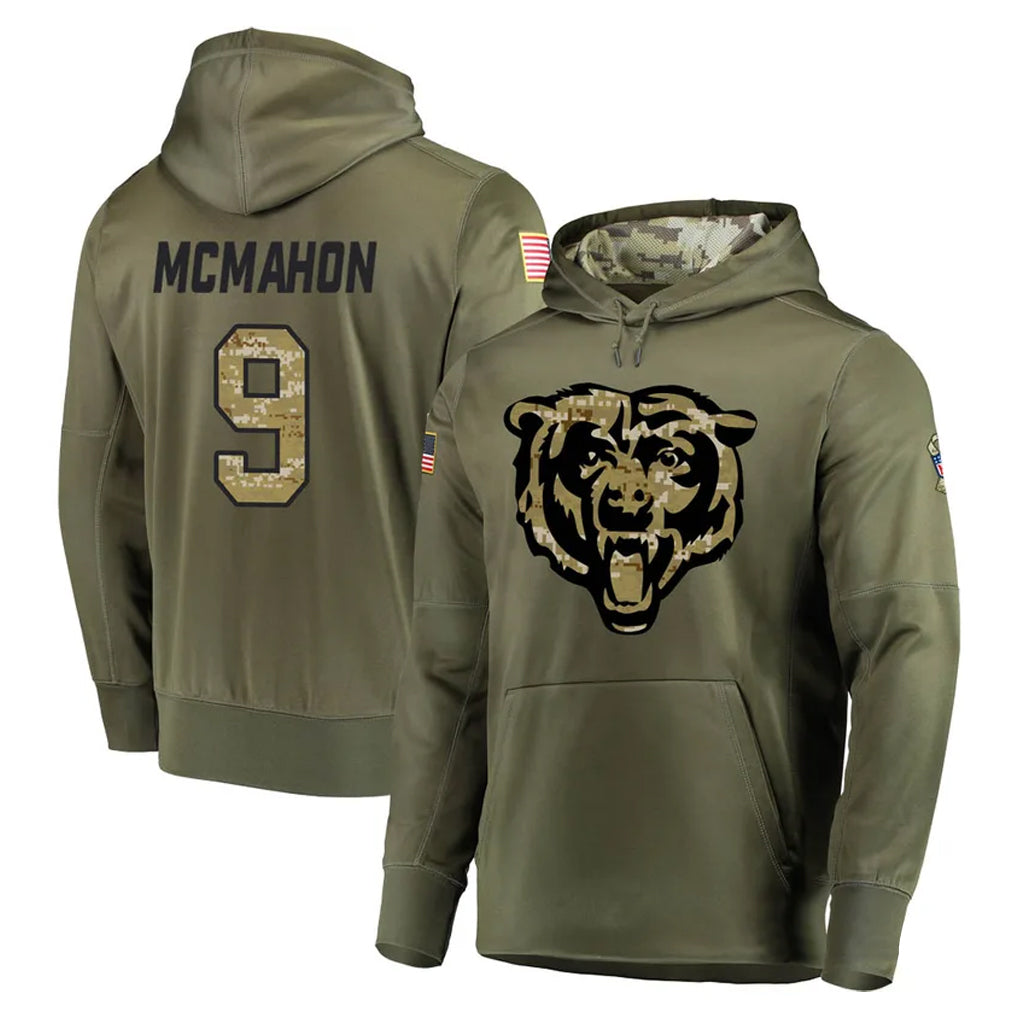 C.Bears #9 Jim McMahon Player Olive Salute to Service Pullover Hoodies Home Game Hdoa Stitched Jerseys