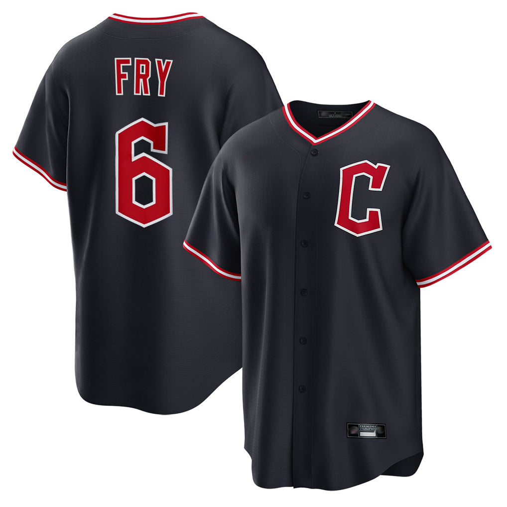 C.Guardians #6 David Fry Player Navy Home Game Hdoa Stitched Jerseys