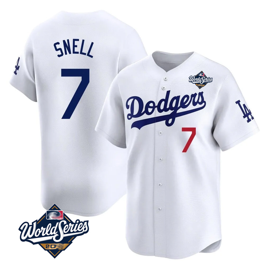 LA.Dodgers #7 Blake Snell Player White Game Limited World Series Home Hdoa Stitched Jerseys