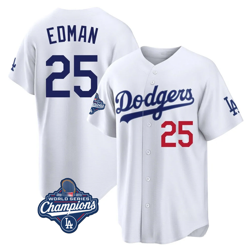 LA.Dodgers #25 Tommy Edman Player White World Series Meet Home Game Hdoa Stitched Jerseys