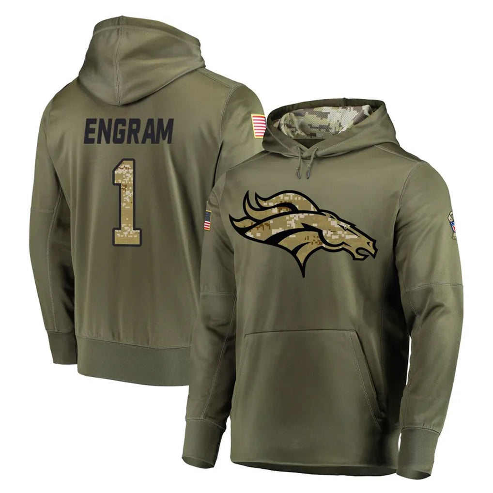 D.Broncos #1 Evan Engram Player Olive Salute to Service Pullover Hoodies Home Game Hdoa Stitched Jerseys