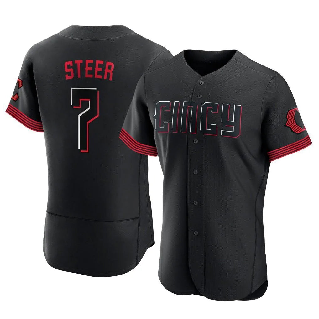 C.Reds #7 Spencer Steer Player Black City Connect Limited Elite Home Hdoa Stitched Jerseys
