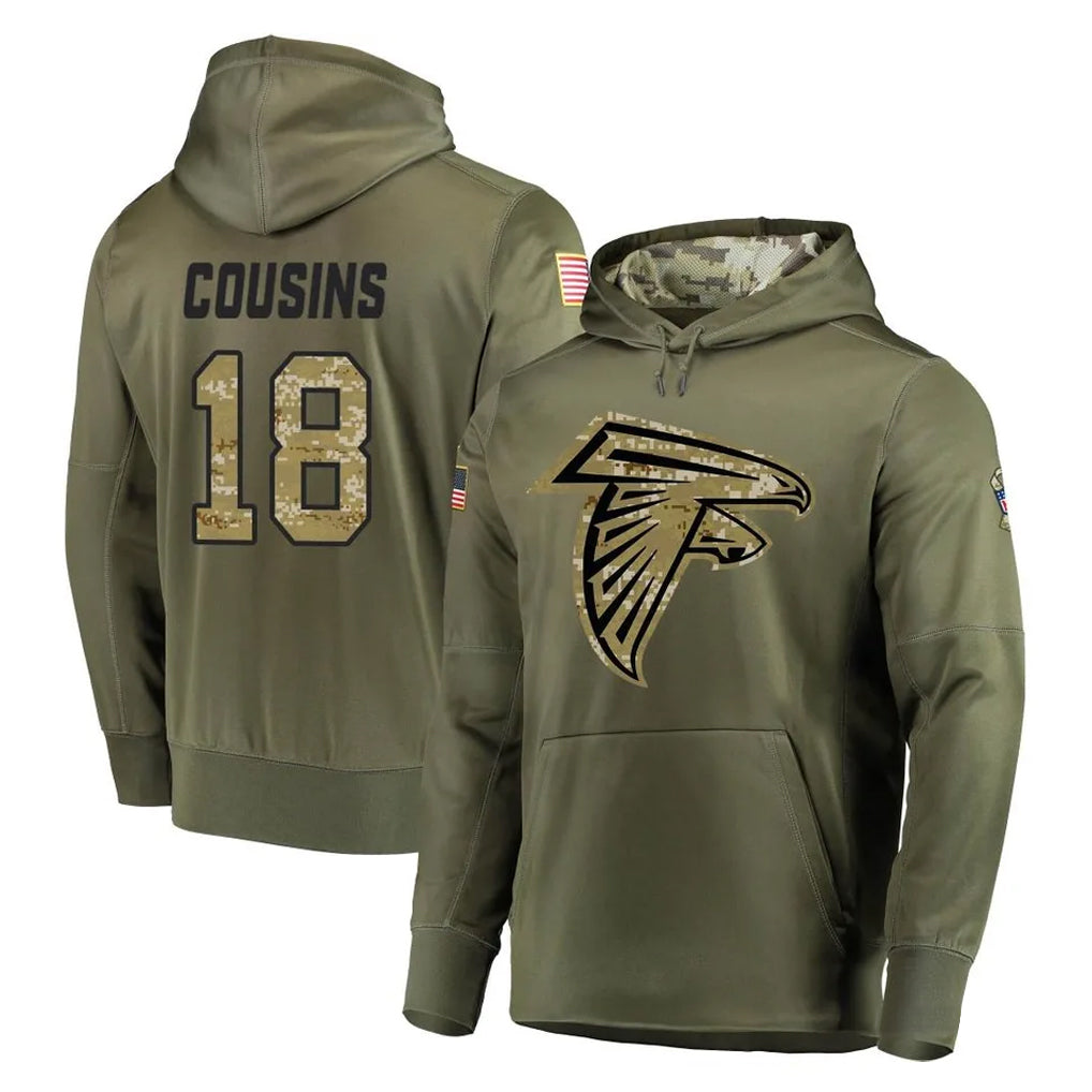 A.Falcons #18 Kirk Cousins Player Olive Salute to Service Club Fleece Hoodie Hdoa Stitched Jerseys