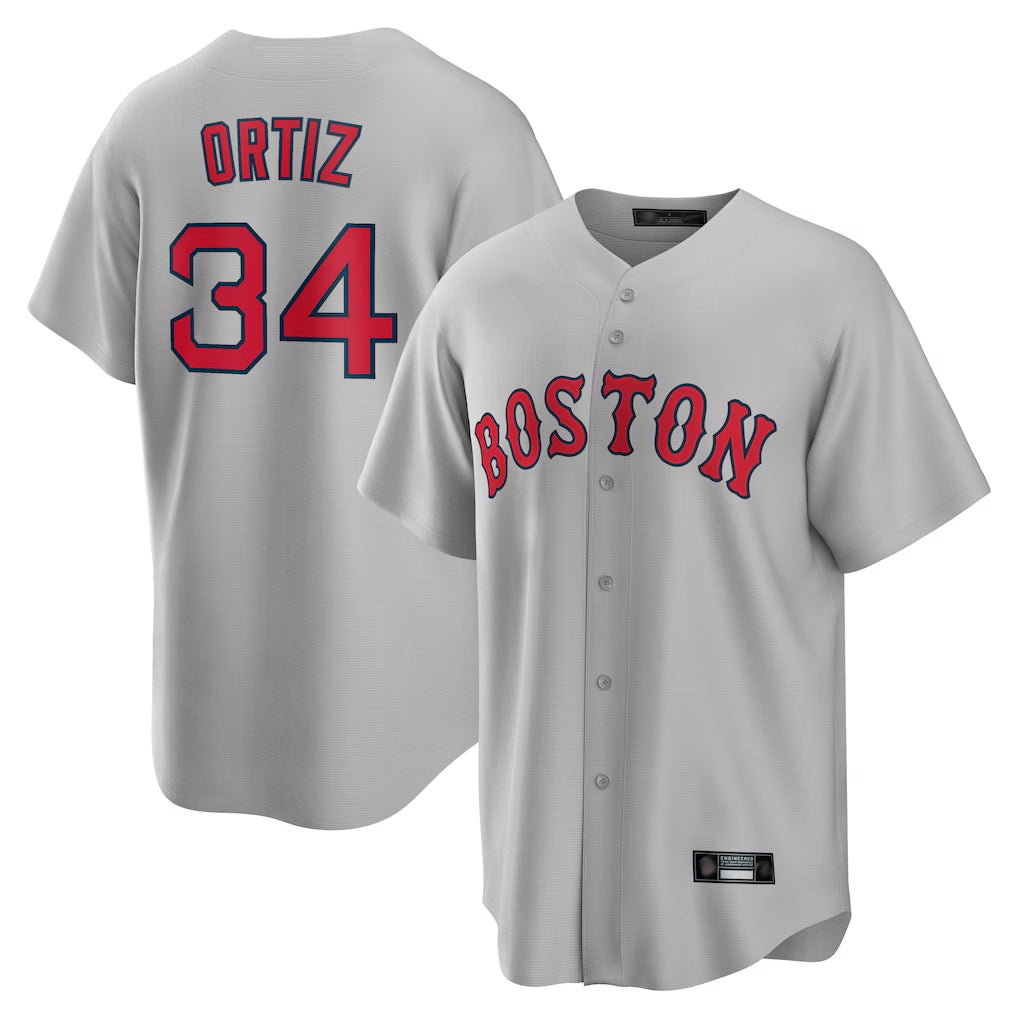 B.Red Sox #34 David Ortiz Player Gray Road Home Game Hdoa Stitched Jerseys
