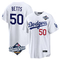 LA.Dodgers #50 Mookie Betts Player White World Series Home Game Hdoa Stitched Jerseys
