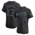 T.Bay Rays #13 Junior Caminero Player Black City Connect Home Limited Elite Hdoa Stitched Jerseys