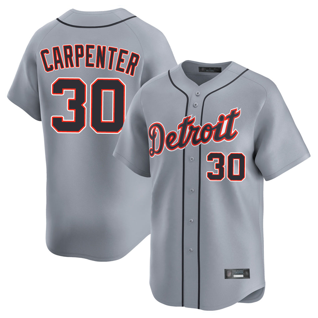 D.Tigers #30 Kerry Carpenter Player Gray Home Limited Hdoa Stitched Jerseys