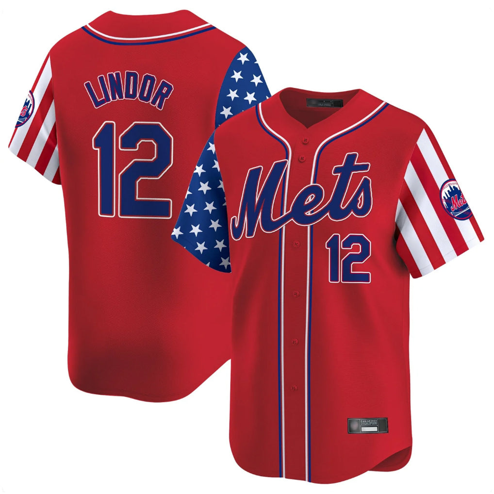 NY.Mets #12 Francisco Lindor Player Red 2025 Independence Day Vapor Premier Limited  Hdoa Stitched Jerseys