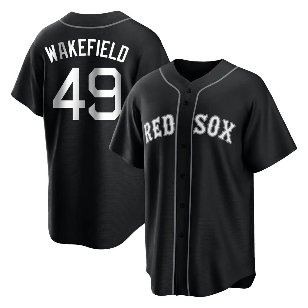 B.Red Sox #49 Tim Wakefield Player Black Home Game Hdoa Stitched Jerseys